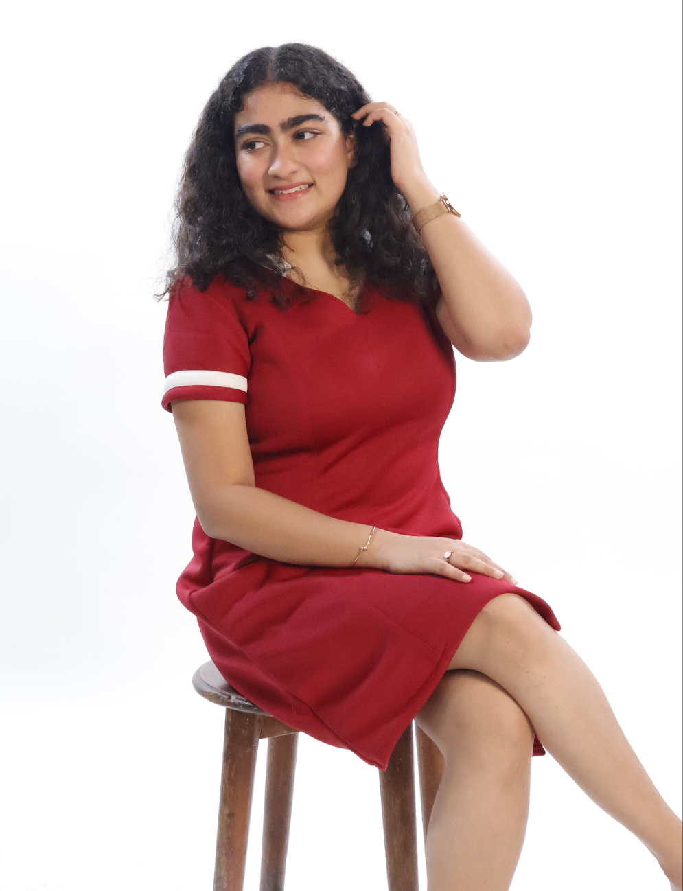 LATAREE Red Bodycon Mini Dress with Contrast Sleeve Detail – Stylish & Comfortable