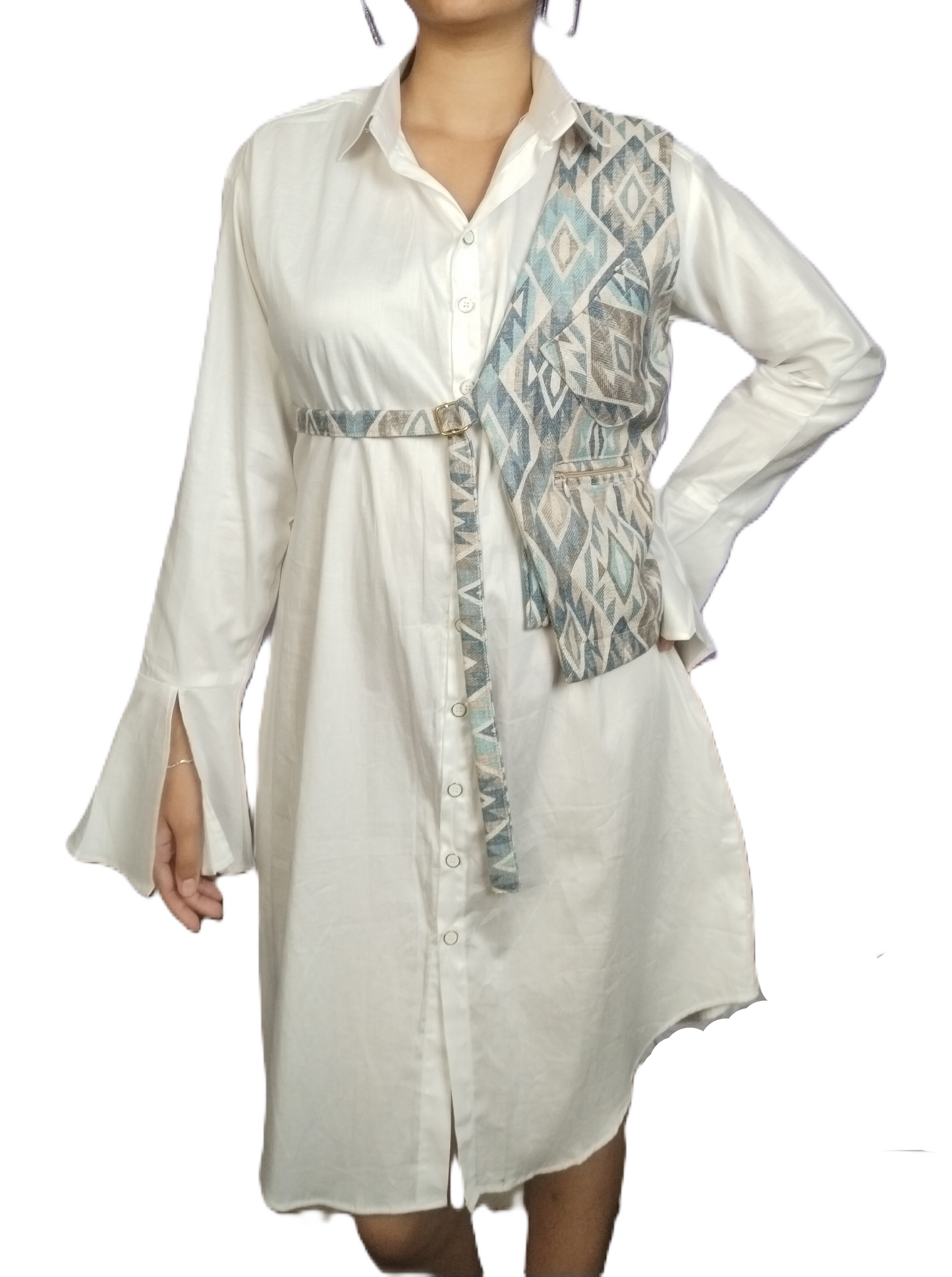 Blue-Gray Printed Cutaway Vest - Lataree