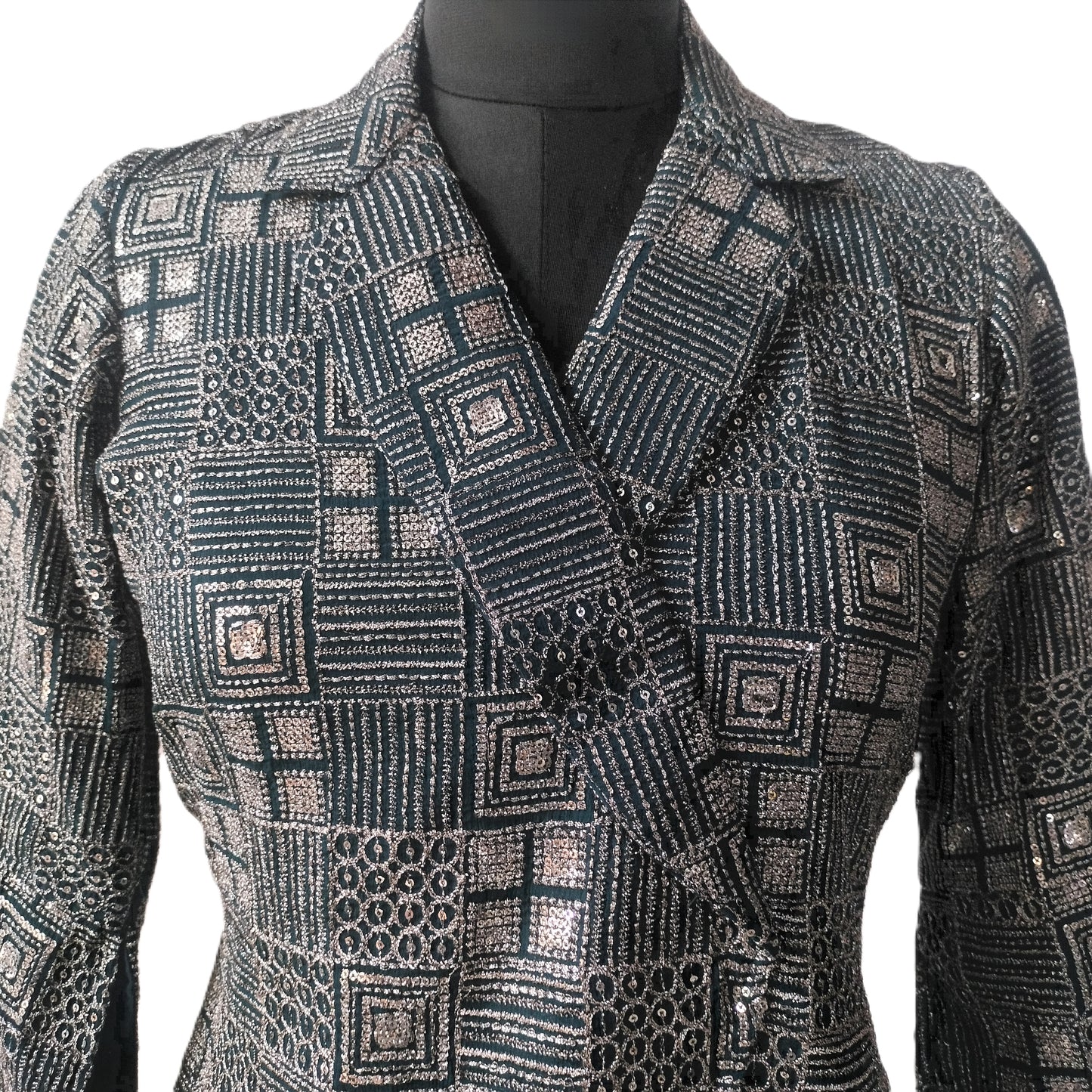Dark Green Wrap-Style Sequined Dress - Lataree