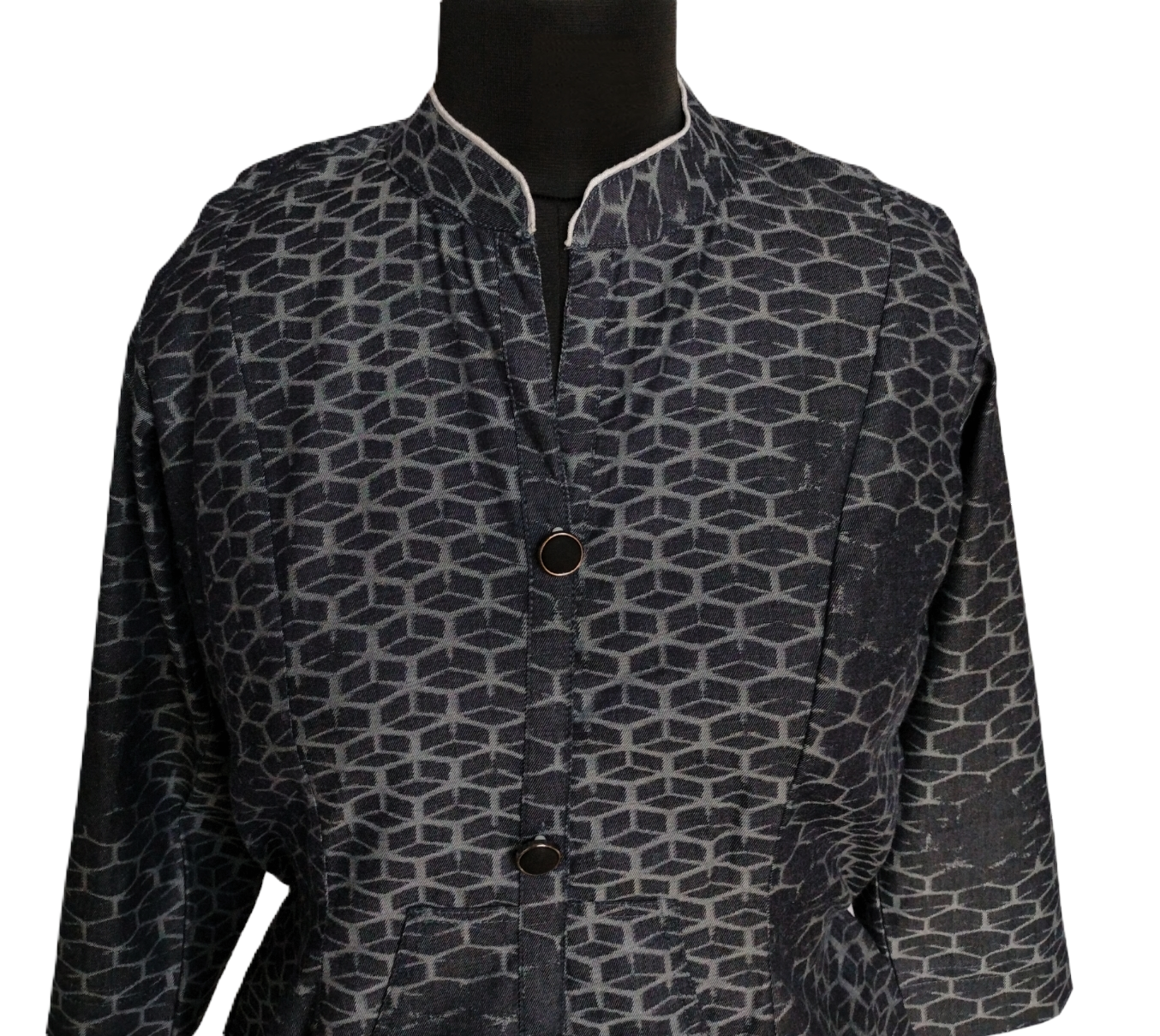 Black Printed Cotton A-line Button-Down Dress - Lataree
