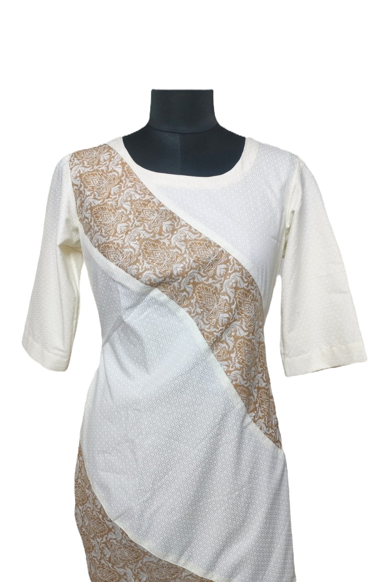 LATAREE White & Beige A-Line Panel Dress – Sophisticated Comfort for Every Occasion