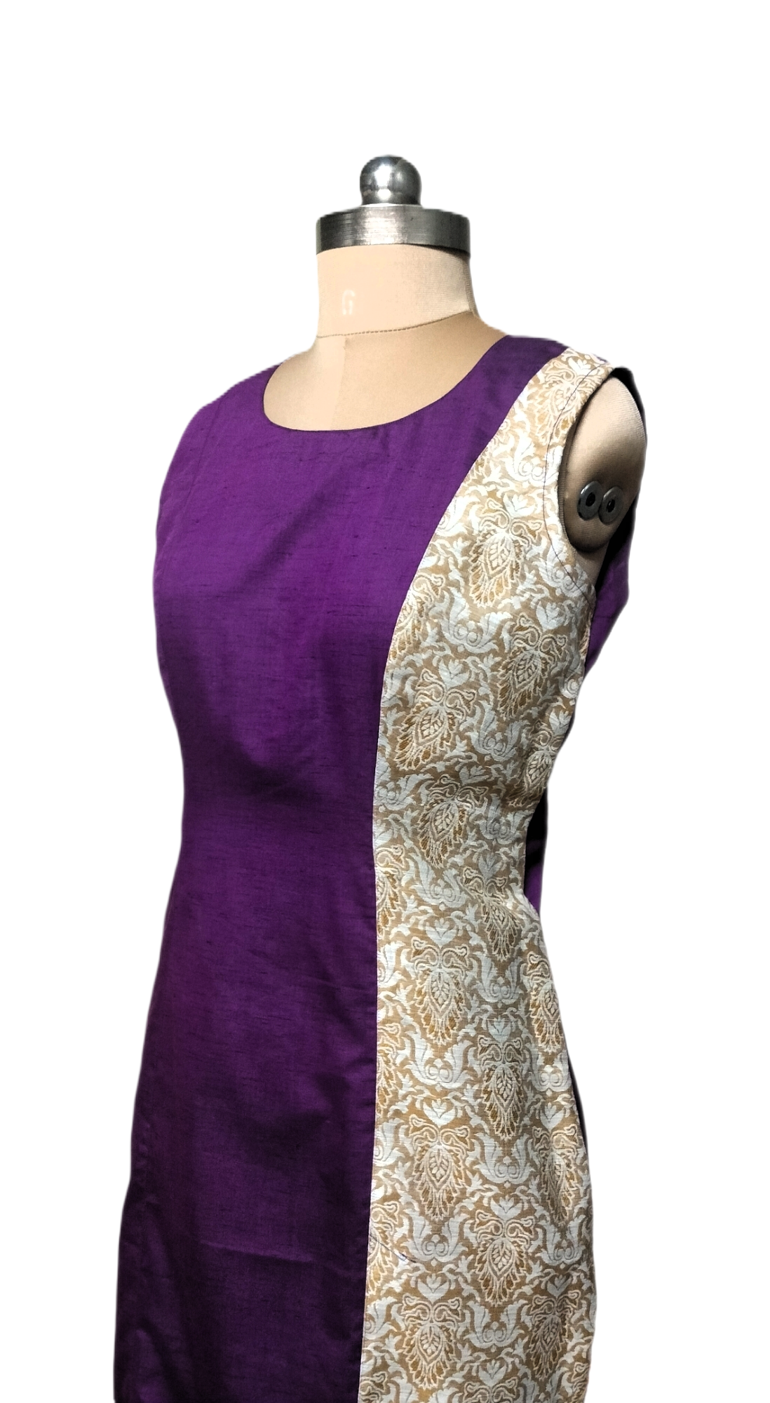 Purple Bodycon Dress with Printed Panel & Pockets - Lataree