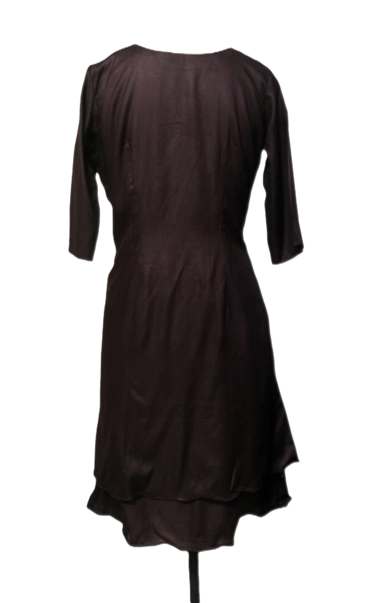 Coffee Brown Double-Layer Rayon Mini Dress with Pockets - Lataree