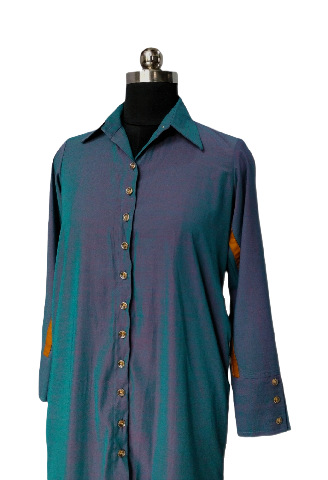 LATAREE Blue Shirt Dress with Mustard Stripes & Dual Side Pockets – Chic & Functional