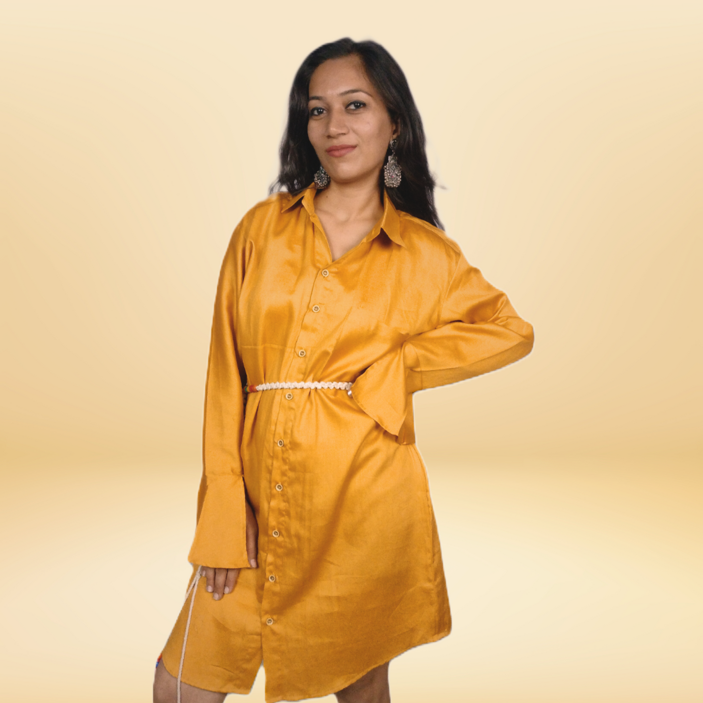 Mustard Shirt Dress in Jama Cotton - Lataree
