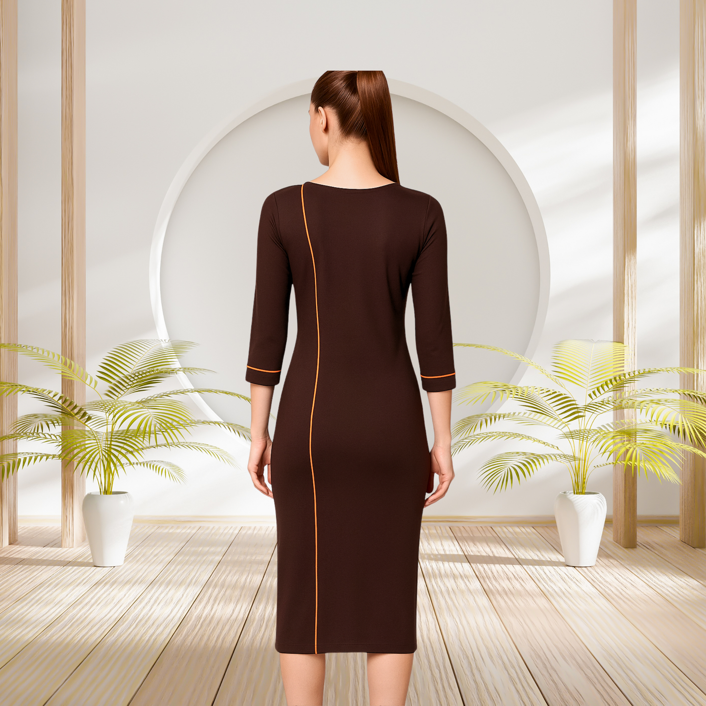 Chocolate Brown Bodycon Dress with Gathered Hem - Lataree