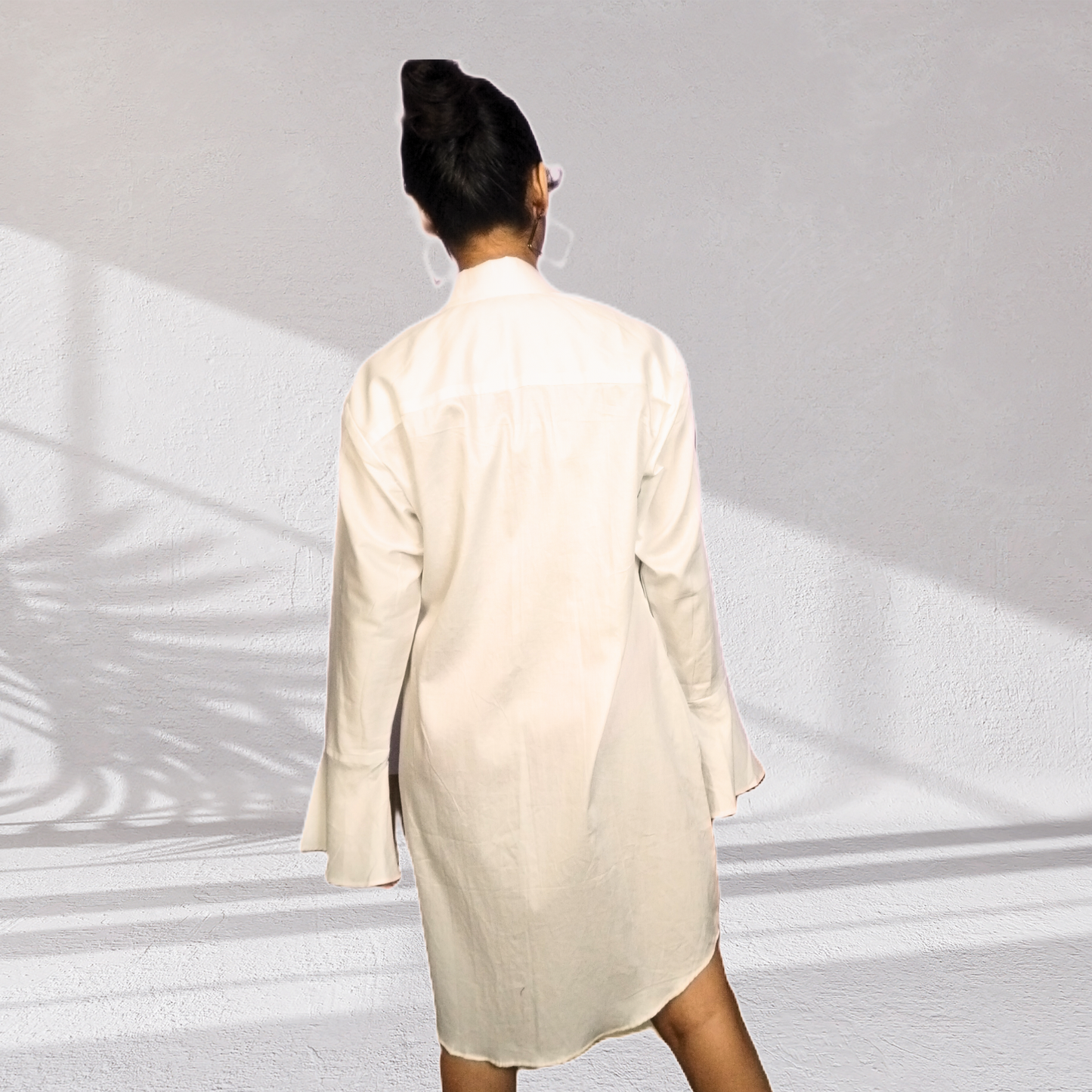 LATAREE White Jama Cotton Shirt Dress with Flared Sleeves – Comfortable & Elegant