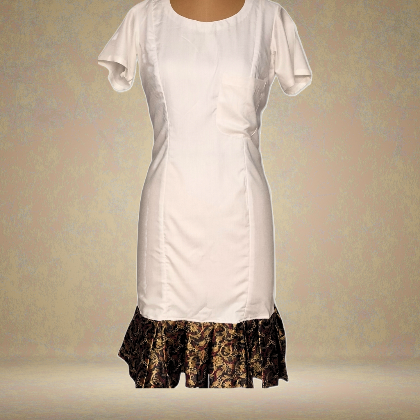 LATAREE White Bodycon Dress with Printed Hemline – Classic Elegance & Unique Style