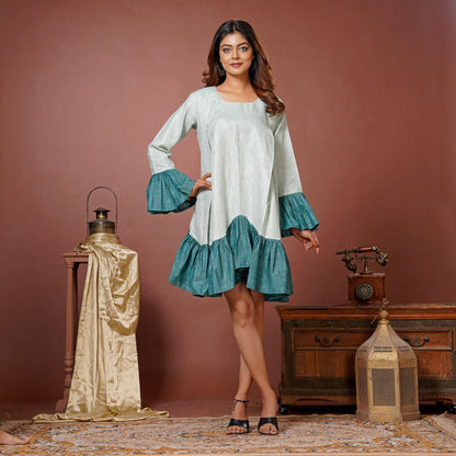 Cloud Ruffle Linen Cotton Mini Dress With Pockets - Lataree