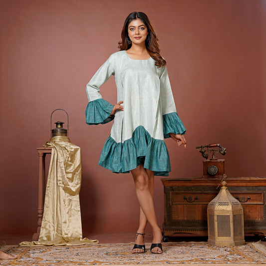Lataree Jiya high summer collection- Cloud Ruffle Mini – Linen Cotton, Comfort Fit, With Pockets