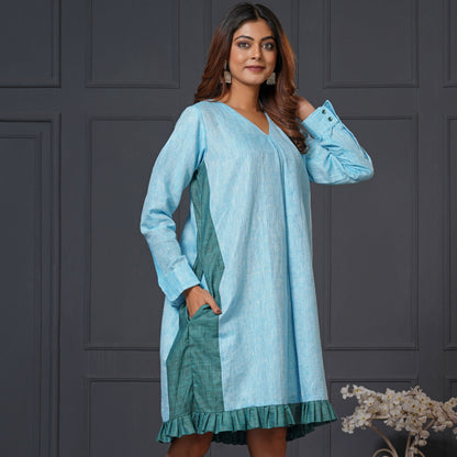 Linen Cotton Ruffle Dress with Pockets - Lataree