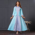 Ocean Mist Cargo Maxi Blue Linen Long Gown with Pockets