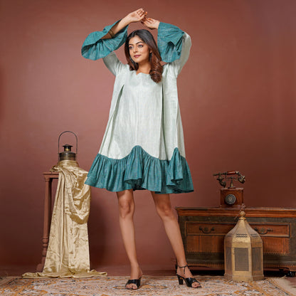 Cloud Ruffle Linen Cotton Mini Dress With Pockets - Lataree