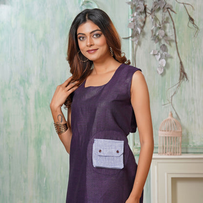 Linen Cotton A-Line Urban Cargo Dress - Lataree