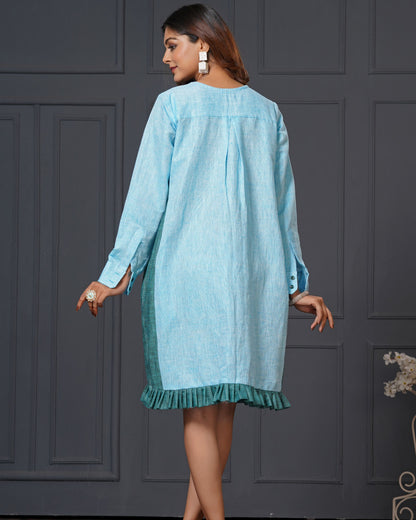 Linen Cotton Ruffle Dress with Pockets - Lataree