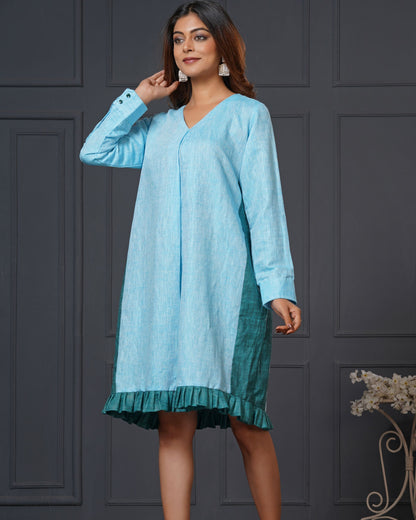 Linen Cotton Ruffle Dress with Pockets - Lataree