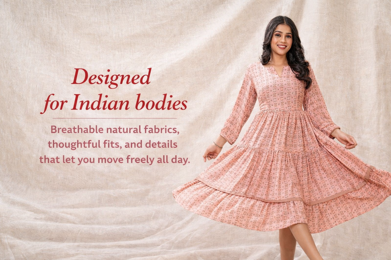 Pink Muslin Flared Midi Dress