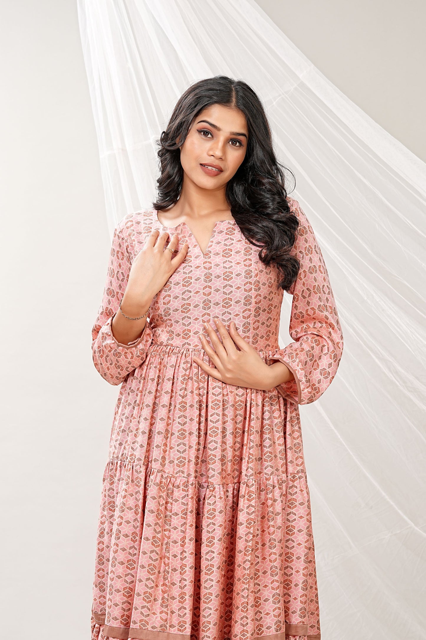 Lataree Pink Muslin Flared Midi Dress