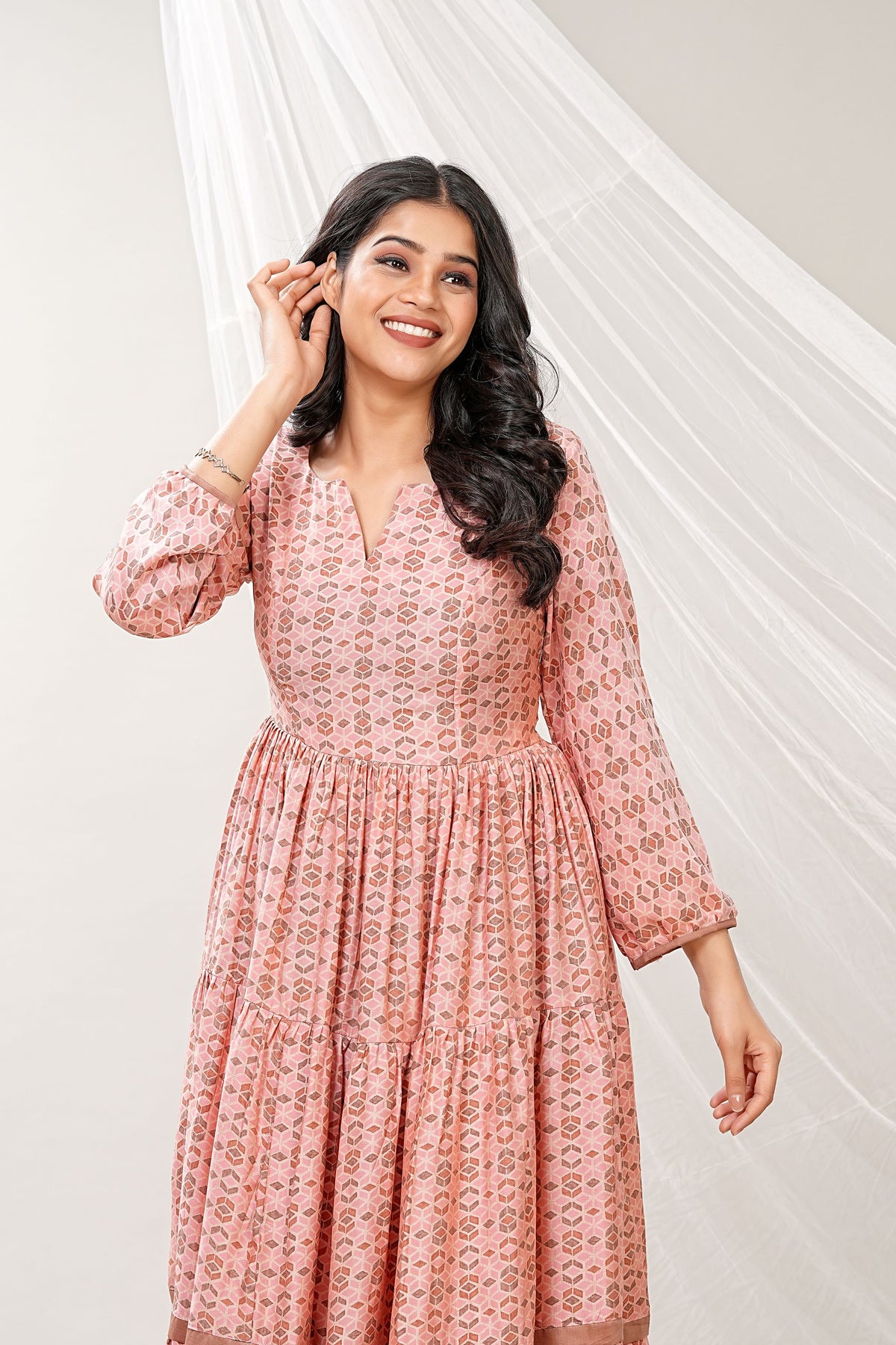 Pink Muslin Flared Midi Dress