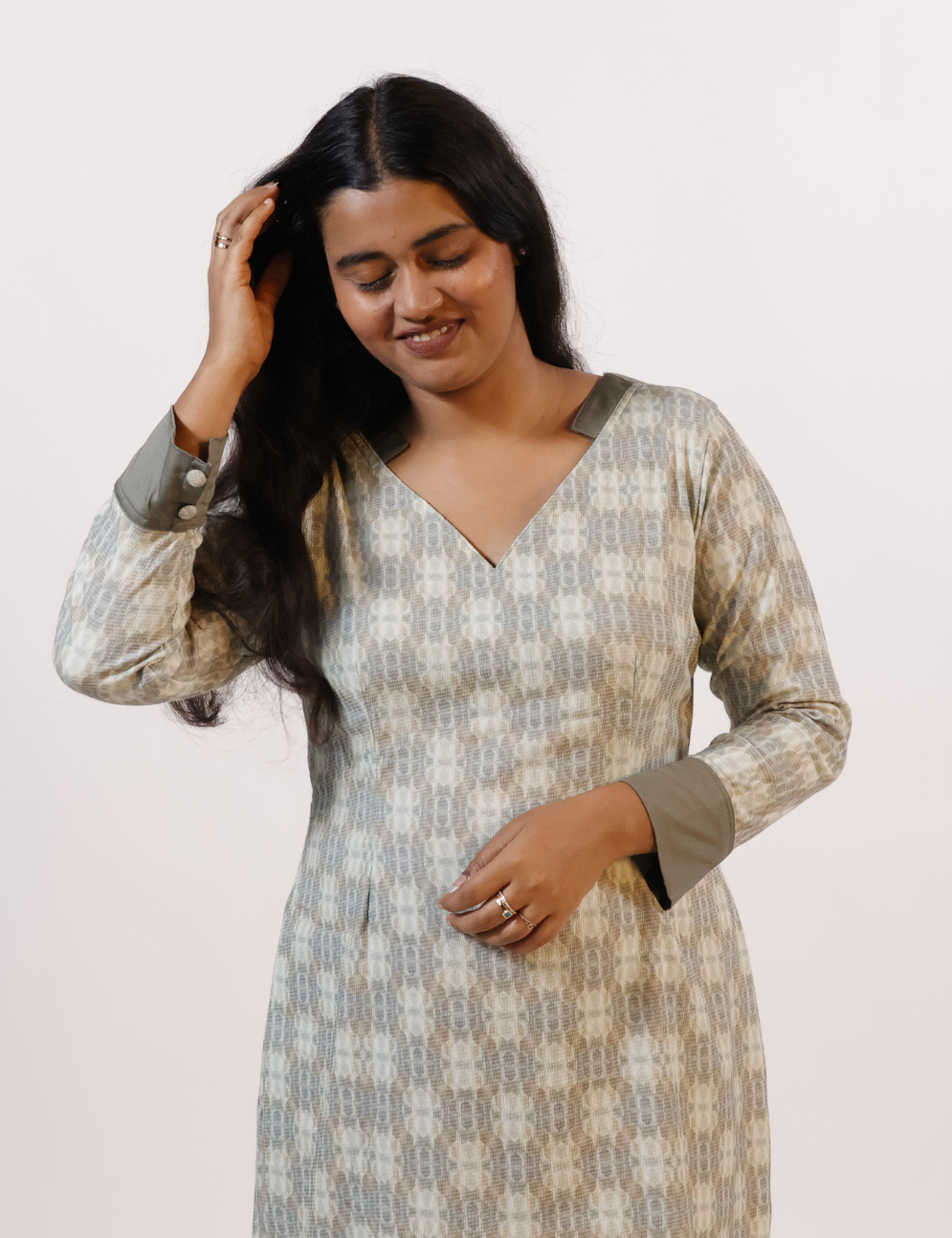 Beige Full-Sleeve Bodycon Dress