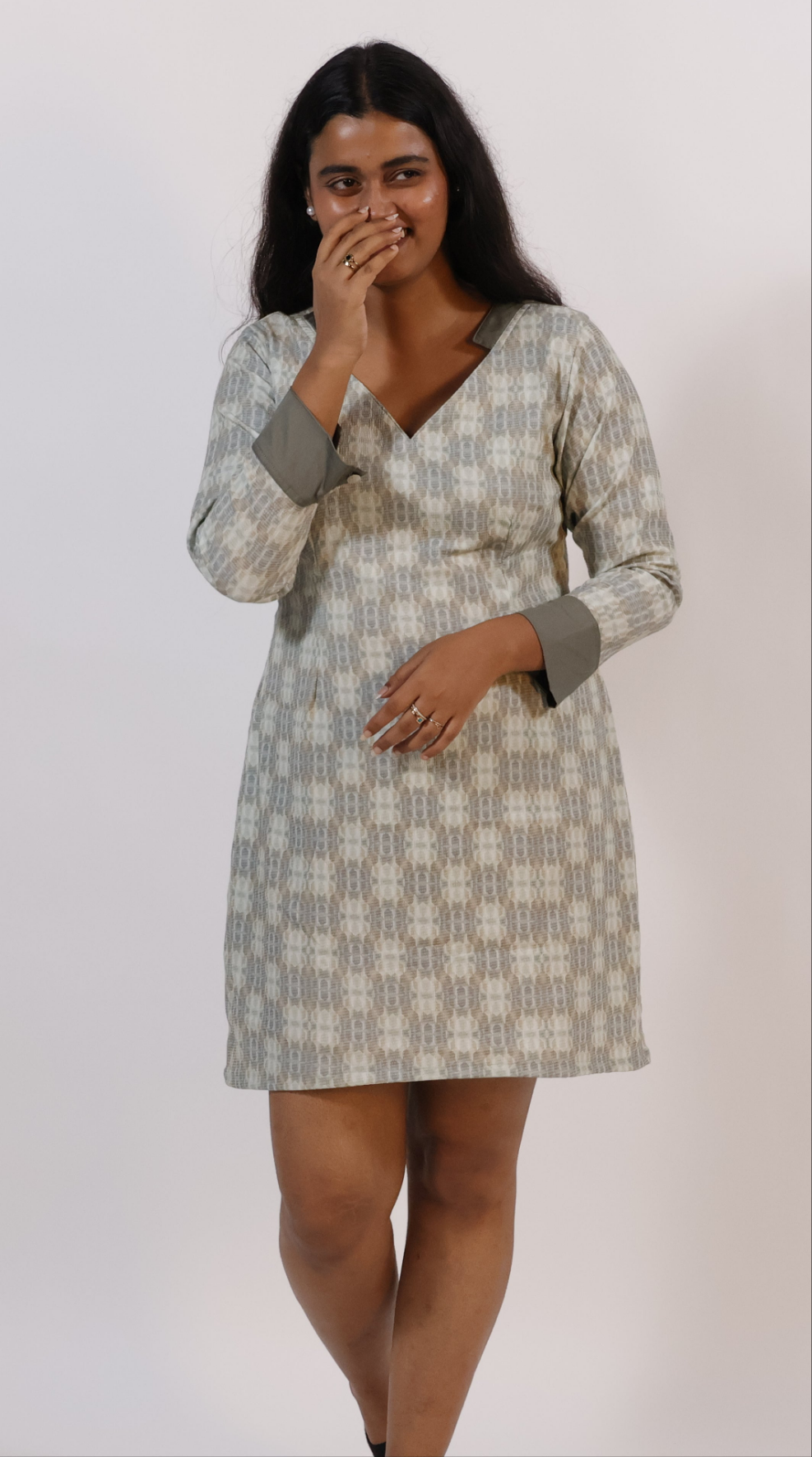 Beige Full-Sleeve Bodycon Dress