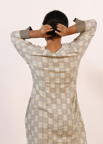 Beige Full-Sleeve Bodycon Dress - Lataree
