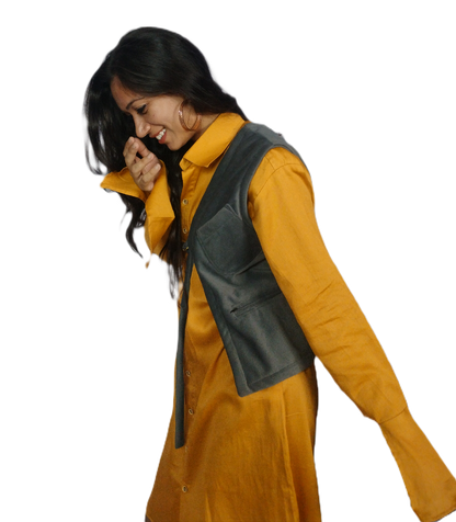 Warm Gray Cutaway Vest with Functional Pocket - Lataree