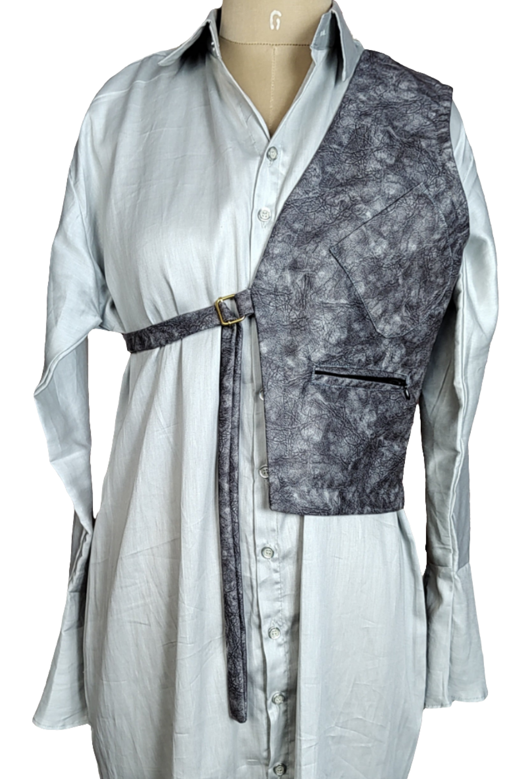 Gray Printed Cutaway Vest with Tie-Up Detail