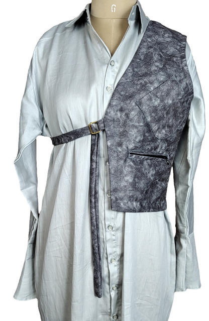 Gray Printed Cutaway Vest with Tie-Up Detail - Lataree