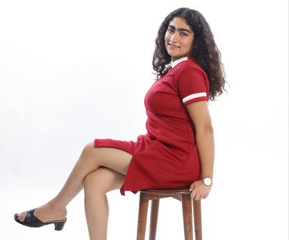 LATAREE Red Bodycon Mini Dress with Contrast Sleeve Detail – Stylish & Comfortable