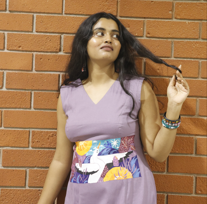 Lavender Hand-Painted Swan Panel A-line Dress - Lataree