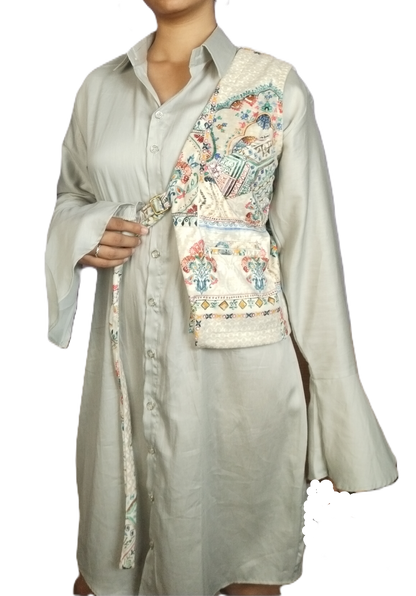 Multicolor Printed Cutaway Vest with Maharaja Elephant Design - Lataree