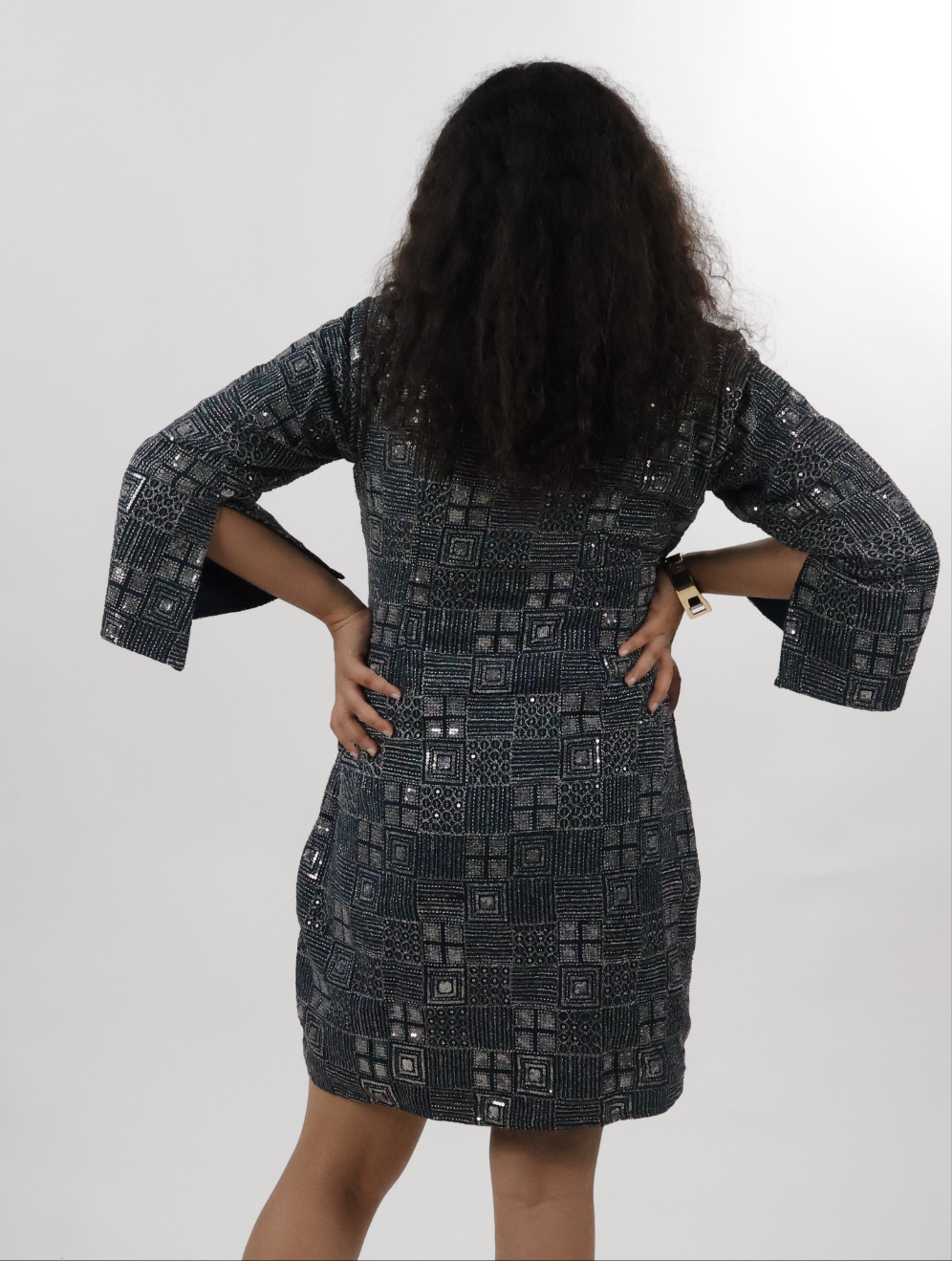 Dark Green Wrap-Style Sequined Dress - Lataree