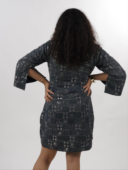 Dark Green Wrap-Style Sequined Dress - Lataree