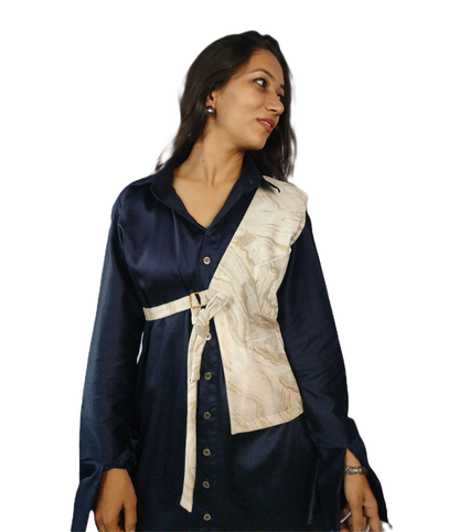 White Marble Printed Cutaway Vest - Lataree