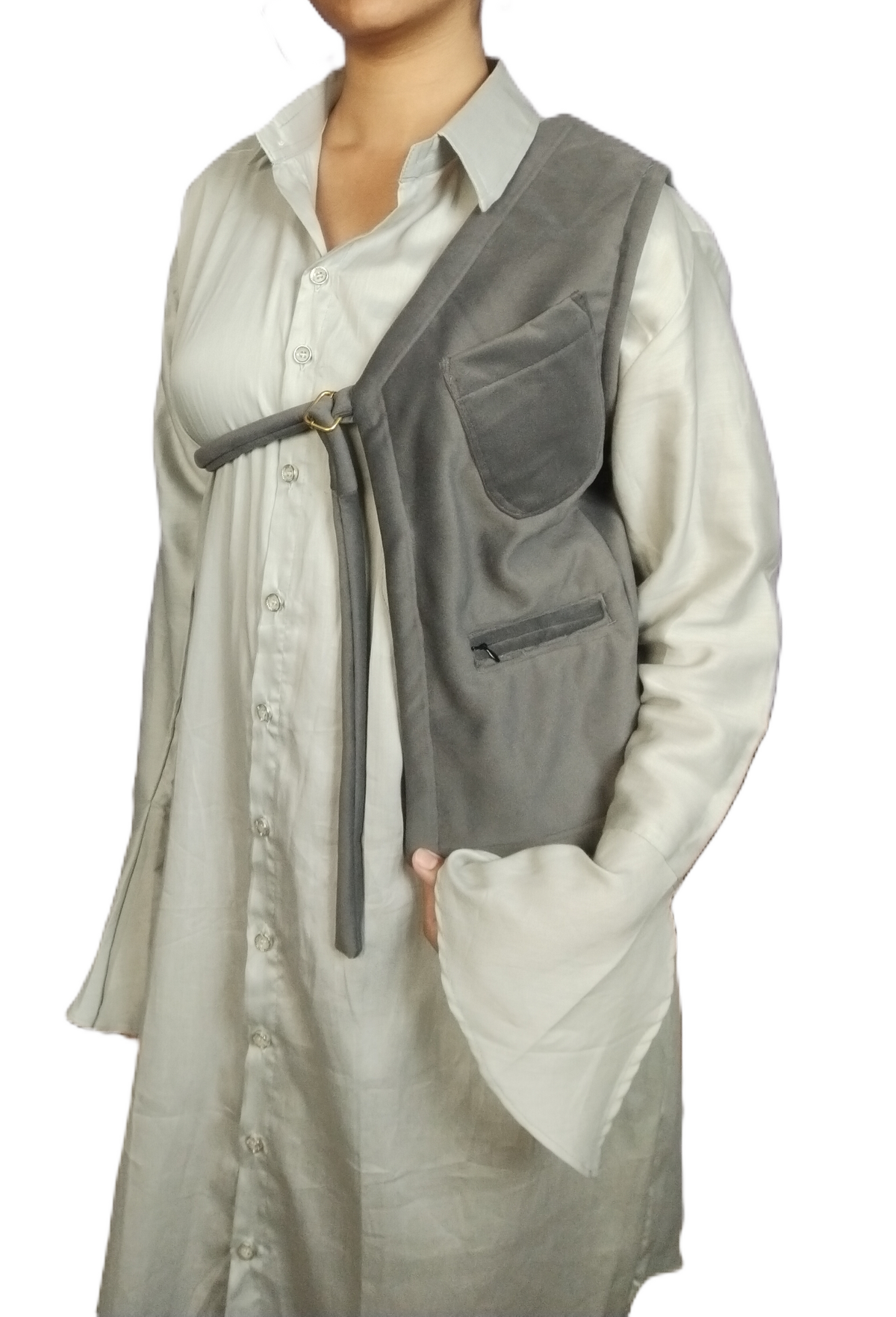 Warm Gray Cutaway Vest with Functional Pocket