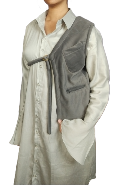 Warm Gray Cutaway Vest with Functional Pocket - Lataree
