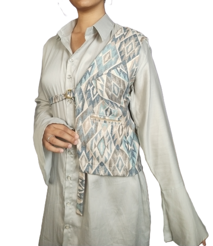 Blue-Gray Printed Cutaway Vest - Lataree