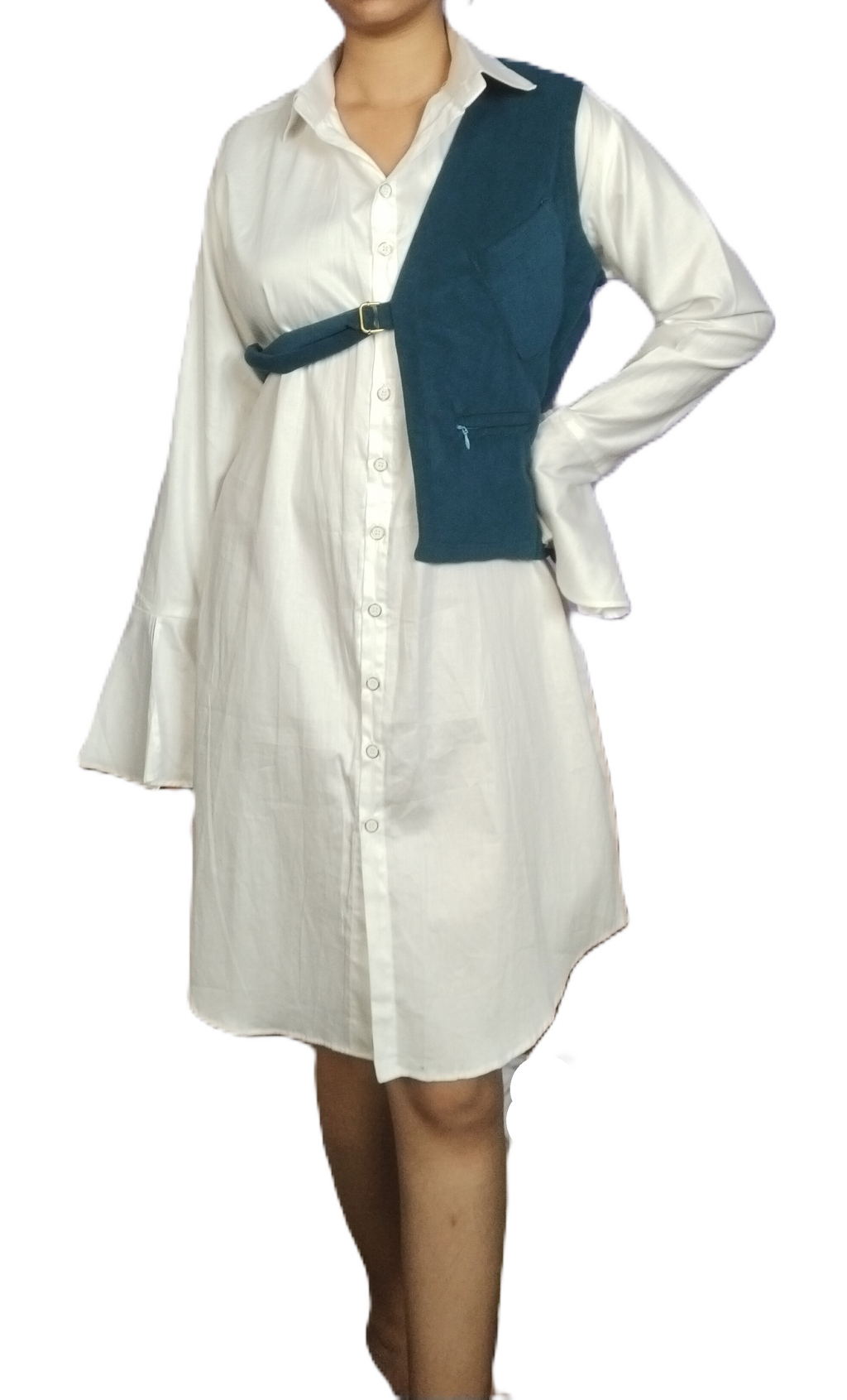 Peacock Blue Cutaway Vest with Minimalist Design - Lataree