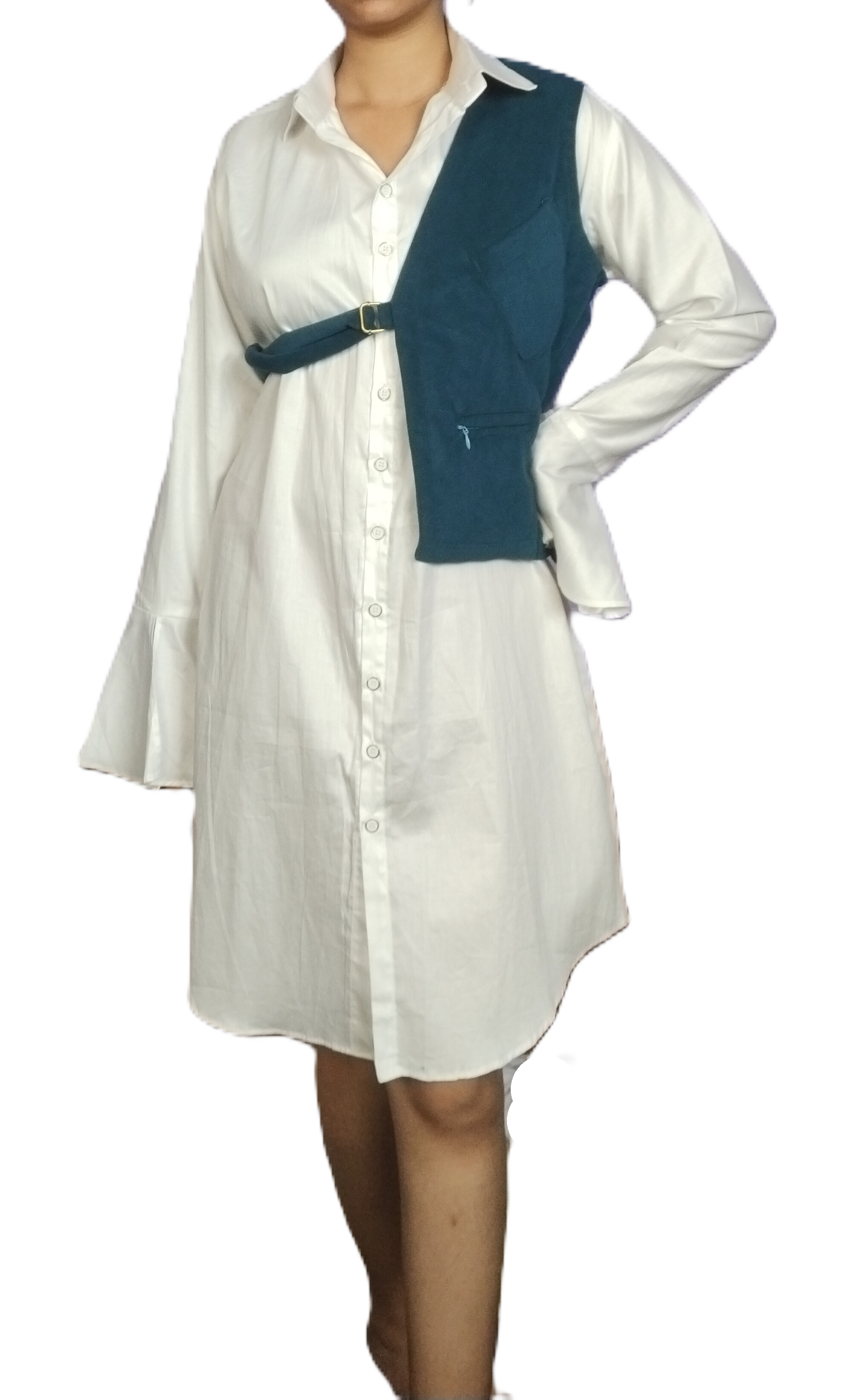 Peacock Blue Cutaway Vest with Minimalist Design - Lataree