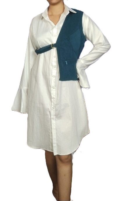 Peacock Blue Cutaway Vest with Minimalist Design - Lataree