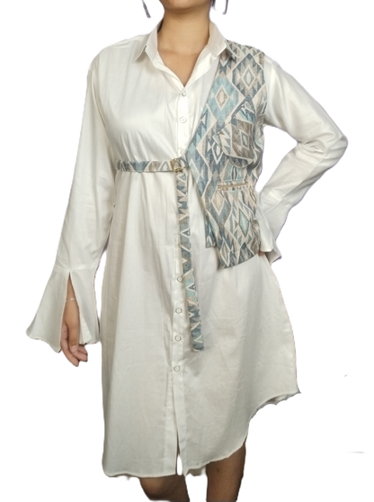 Blue-Gray Printed Cutaway Vest - Lataree