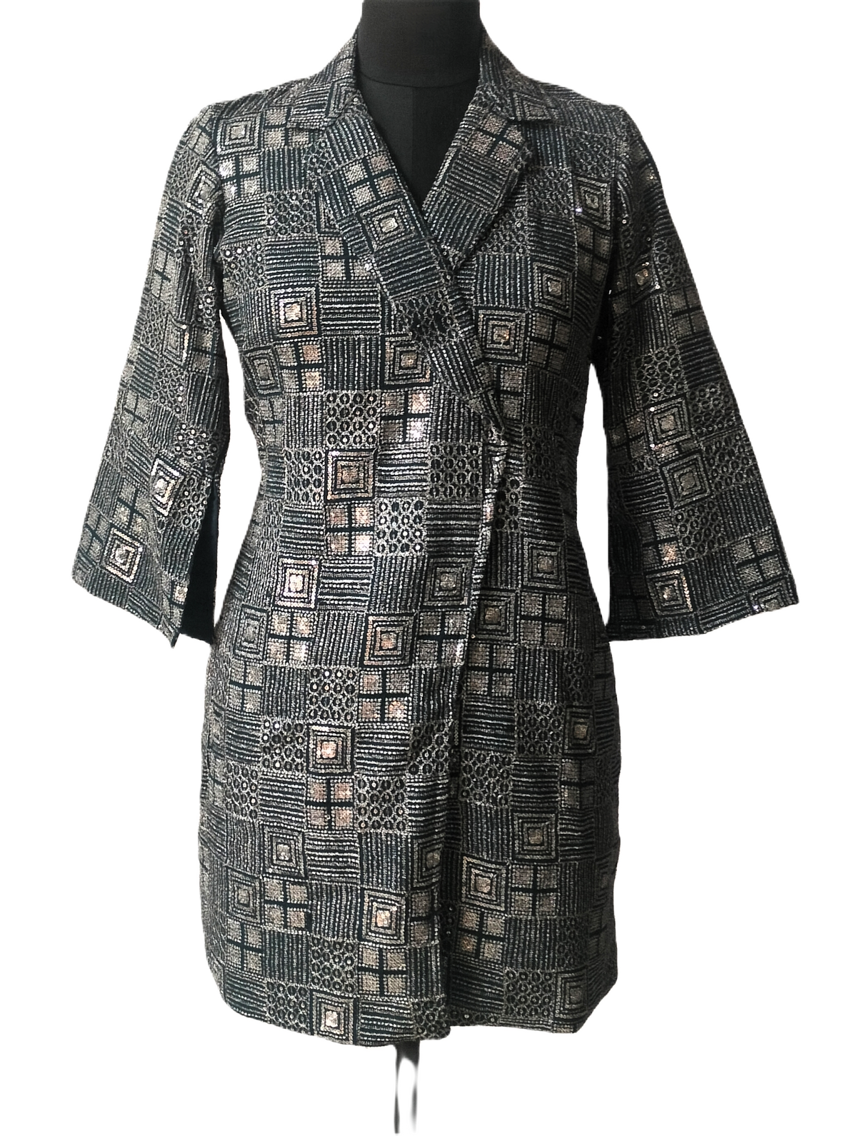 Dark Green Wrap-Style Sequined Dress - Lataree