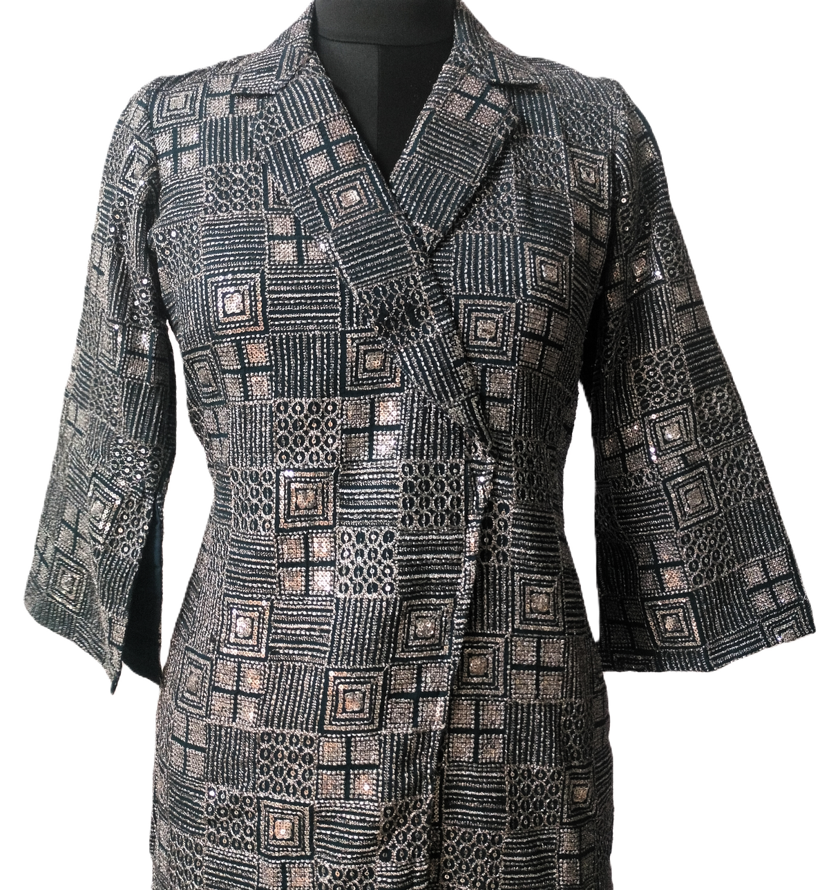 Dark Green Wrap-Style Sequined Dress - Lataree