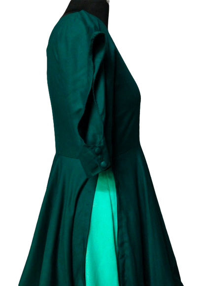 Teal Two-Tone Flared Dress with Statement Sleeves - Lataree