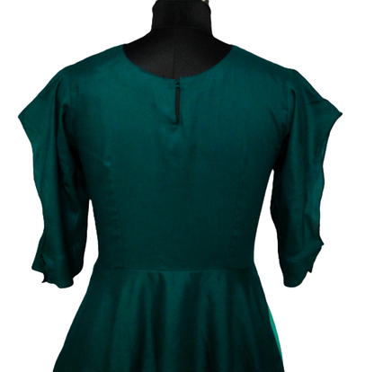 Teal Two-Tone Flared Dress with Statement Sleeves - Lataree