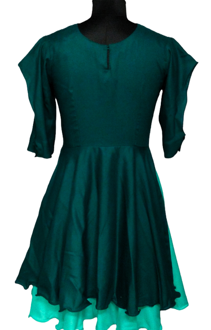 Teal Two-Tone Flared Dress with Statement Sleeves - Lataree