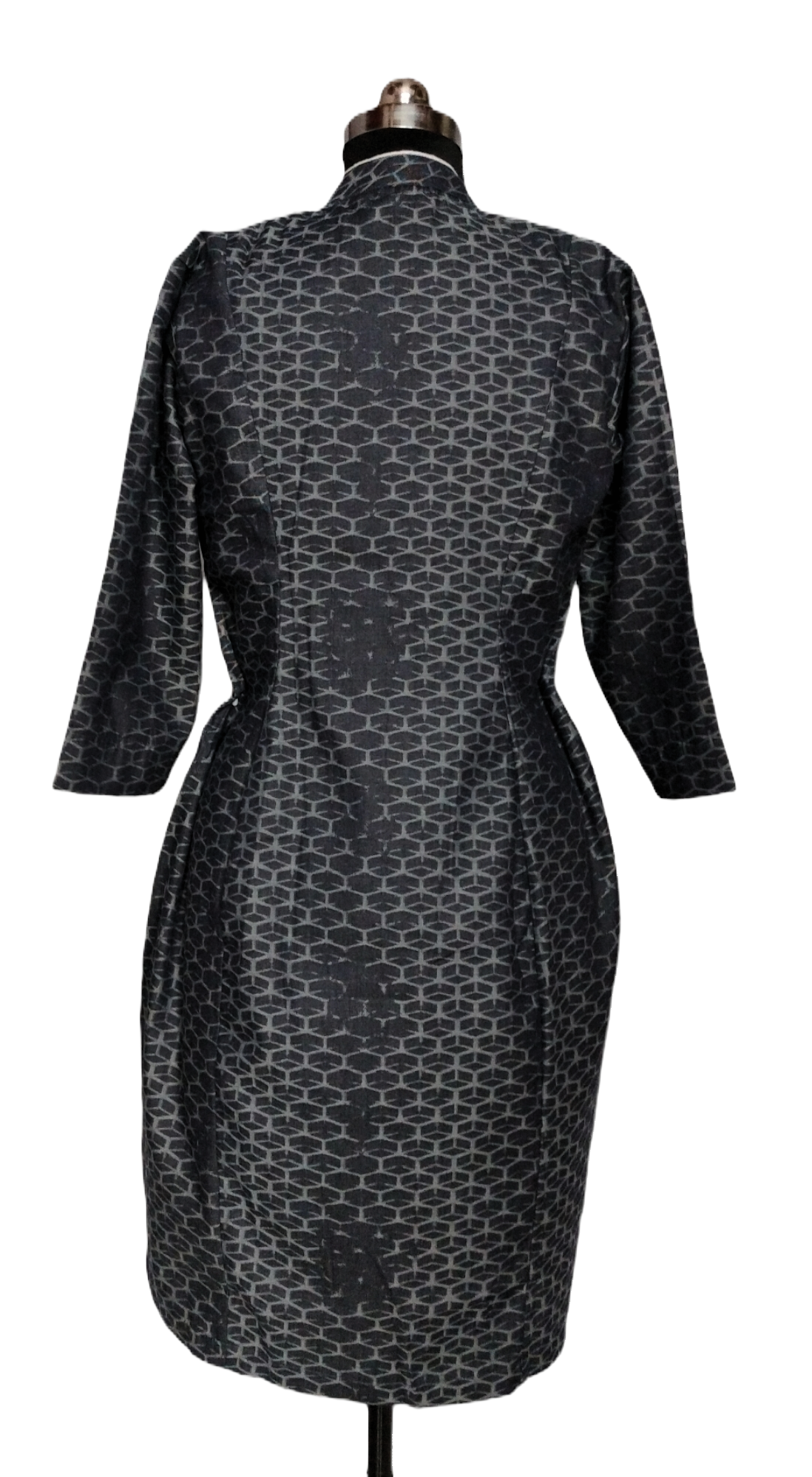 Black Printed Cotton A-line Button-Down Dress - Lataree