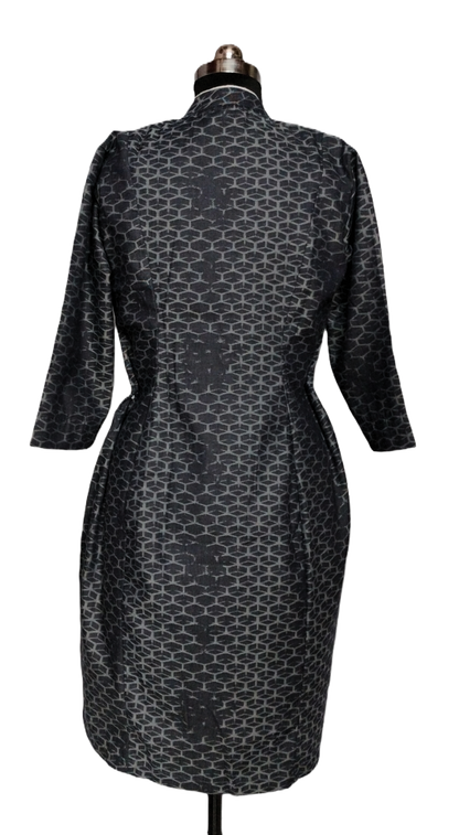 Black Printed Cotton A-line Button-Down Dress - Lataree