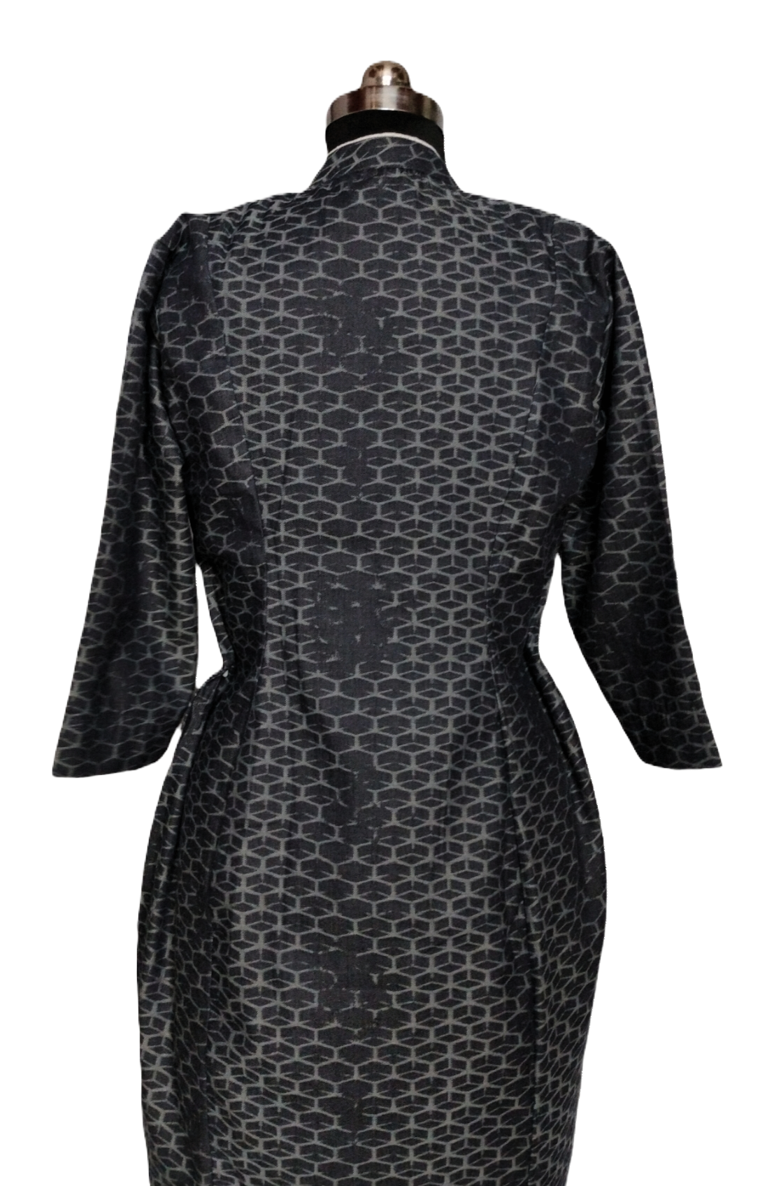 Black Printed Cotton A-line Button-Down Dress - Lataree